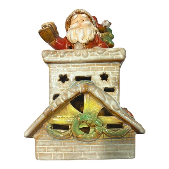 Elements Santa Going Down Chimney W/ Lantern Rooftop Ceramic Christmas Figurine - Picture 8 of 11